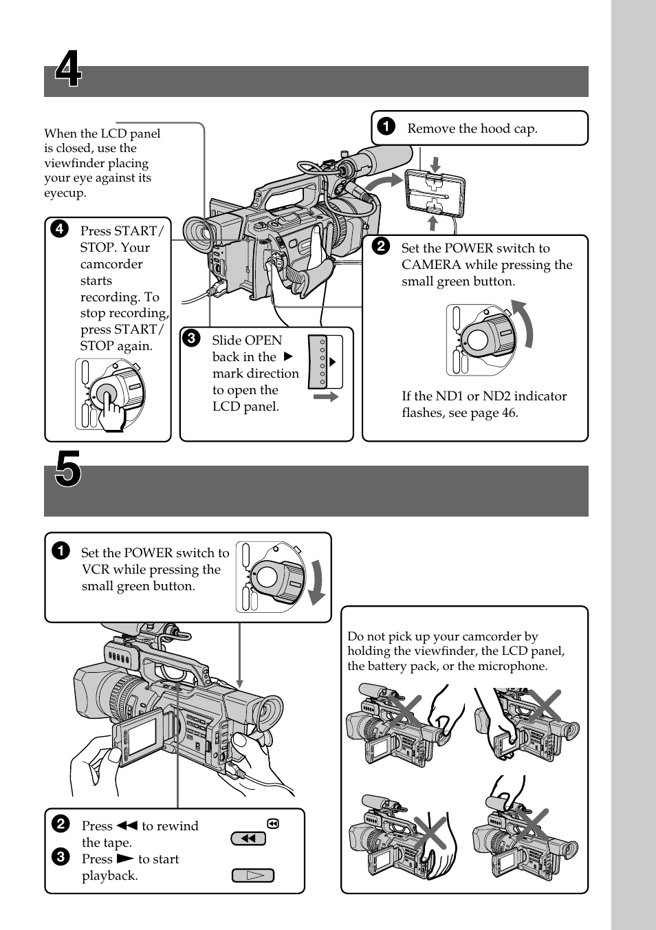 Recording a picture, Monitoring the playback picture on the lcd screen, P. 16) | P. 26) | Light & Motion DSR-PD150 User Manual | Page 5 / 172