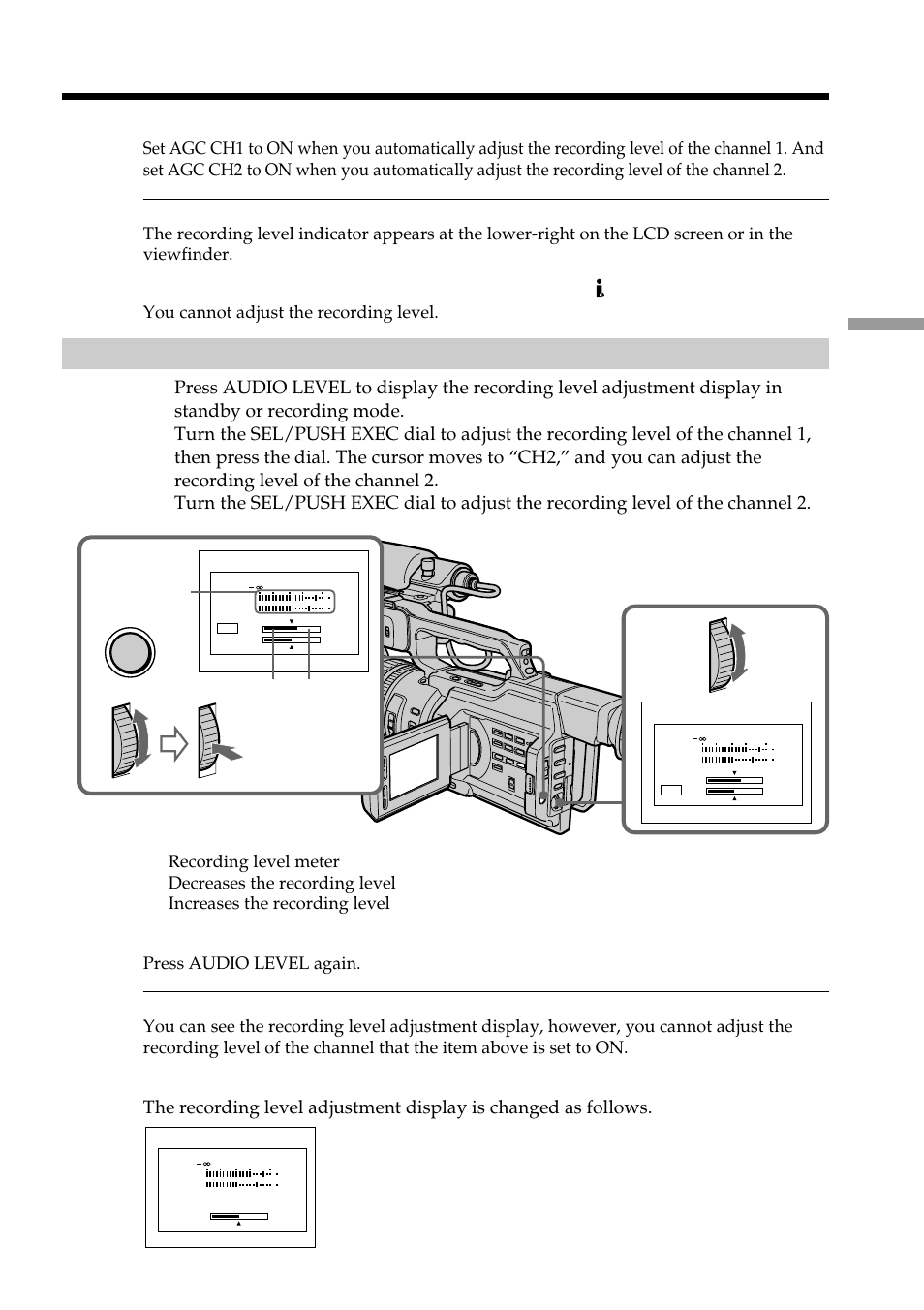 Adjusting the recording level | Light & Motion DSR-PD150 User Manual | Page 53 / 172