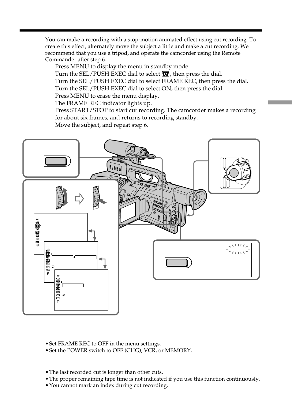 Frame by frame recording – cut recording | Light & Motion DSR-PD150 User Manual | Page 61 / 172