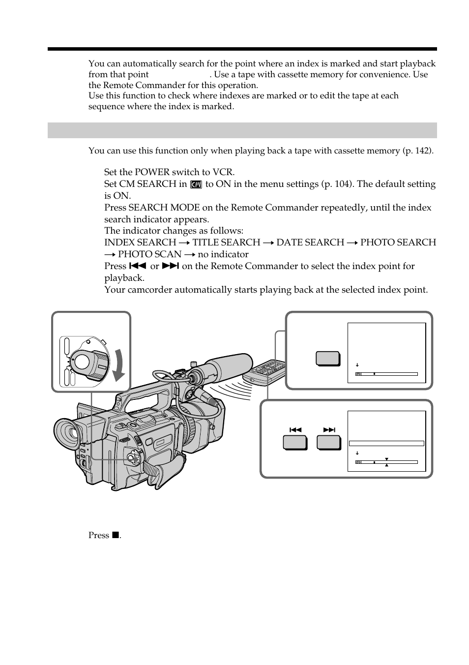 Searching for a recording by index – index search | Light & Motion DSR-PD150 User Manual | Page 64 / 172