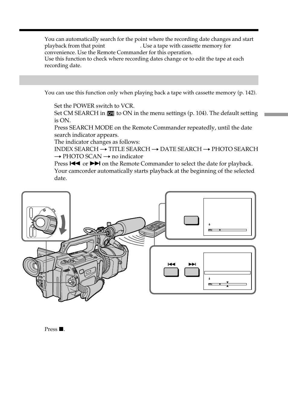 Searching a recording by date – date search | Light & Motion DSR-PD150 User Manual | Page 67 / 172