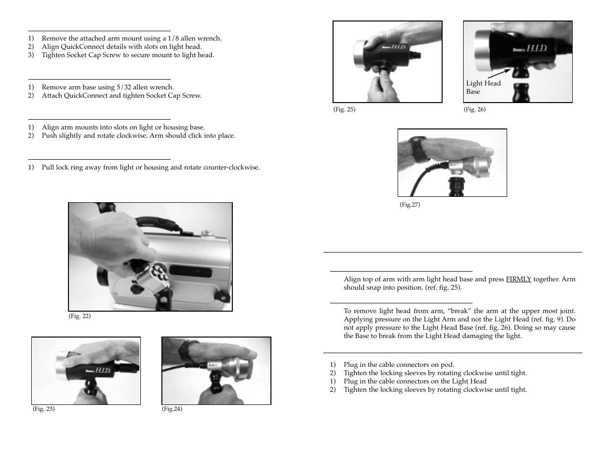 Assembly with universal mounts, Connecting battery to light head | Light & Motion VX2000 User Manual | Page 11 / 17