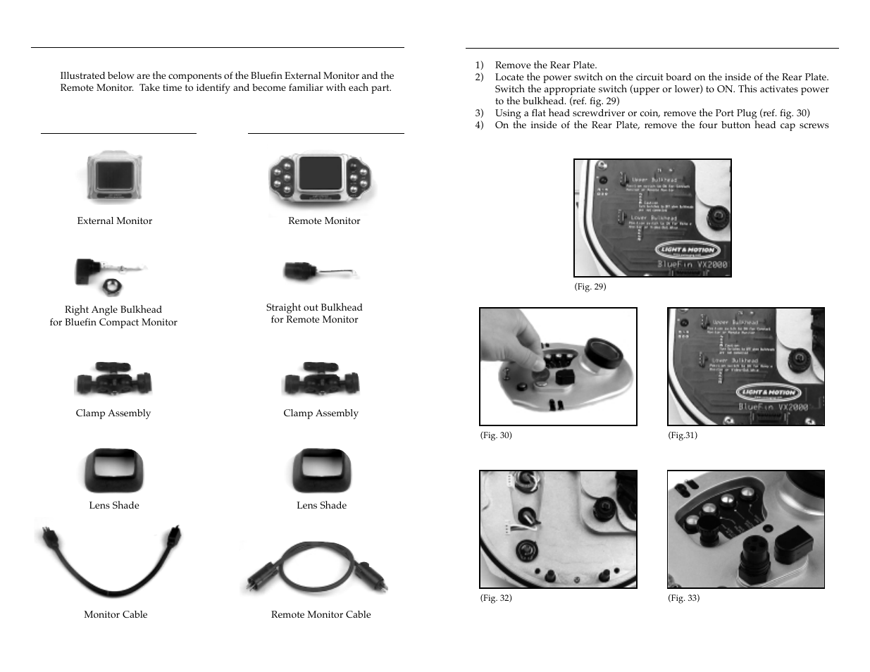 Bluefin bulkhead installation, Monitor instructions - getting started | Light & Motion VX2000 User Manual | Page 13 / 17