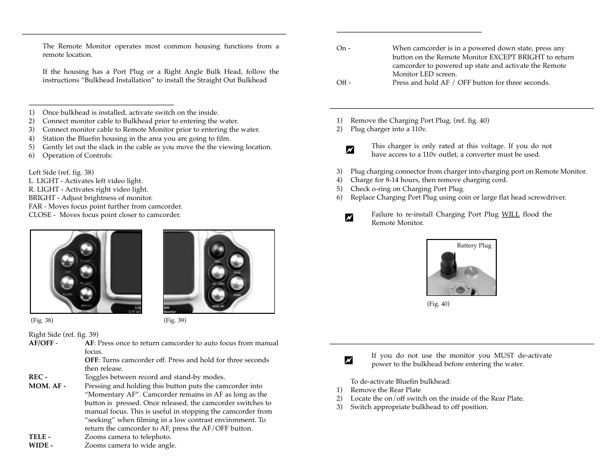 Diving without a monitor attached, Charging the remote monitor, Remote monitor id and operation | Power on/off with remote monitor, Operation with remote monitor | Light & Motion VX2000 User Manual | Page 15 / 17