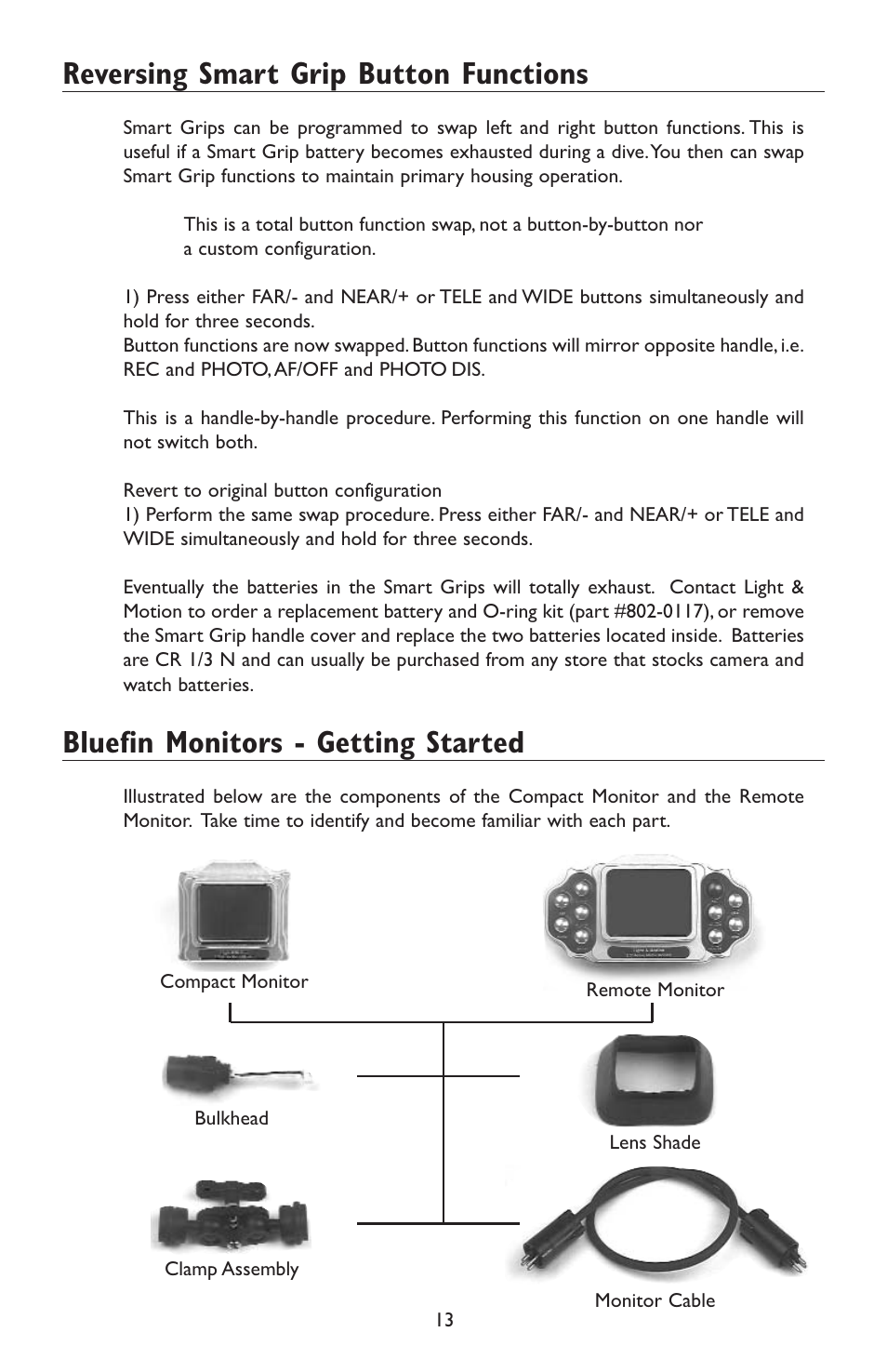 Bluefin monitors - getting started, Reversing smart grip button functions | Light & Motion HC3 User Manual | Page 13 / 24