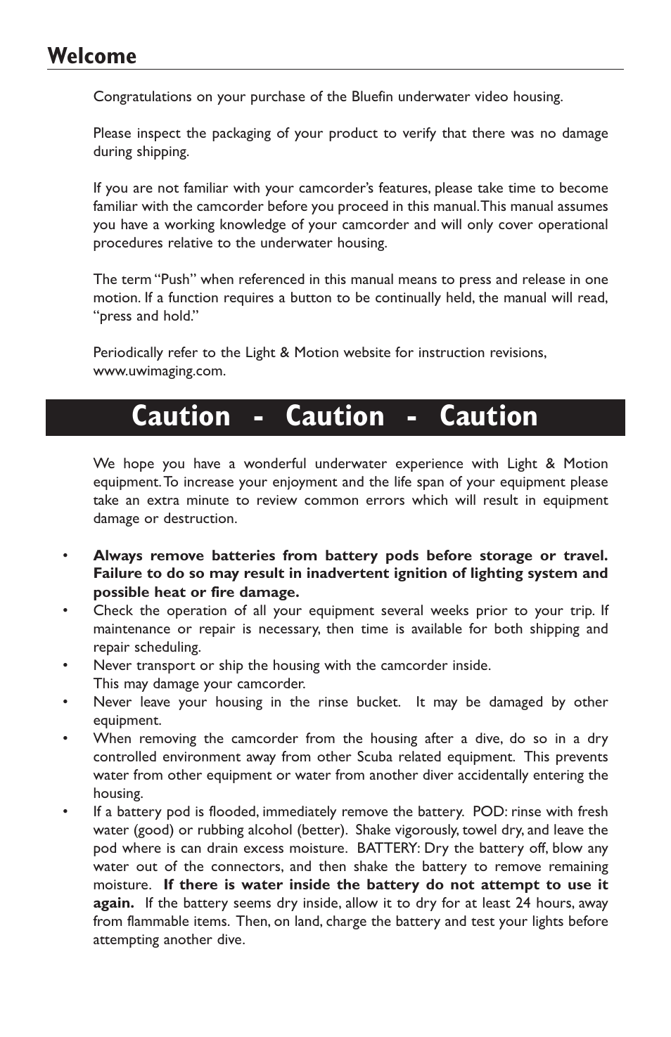 Caution - caution - caution, Welcome | Light & Motion HC3 User Manual | Page 2 / 24