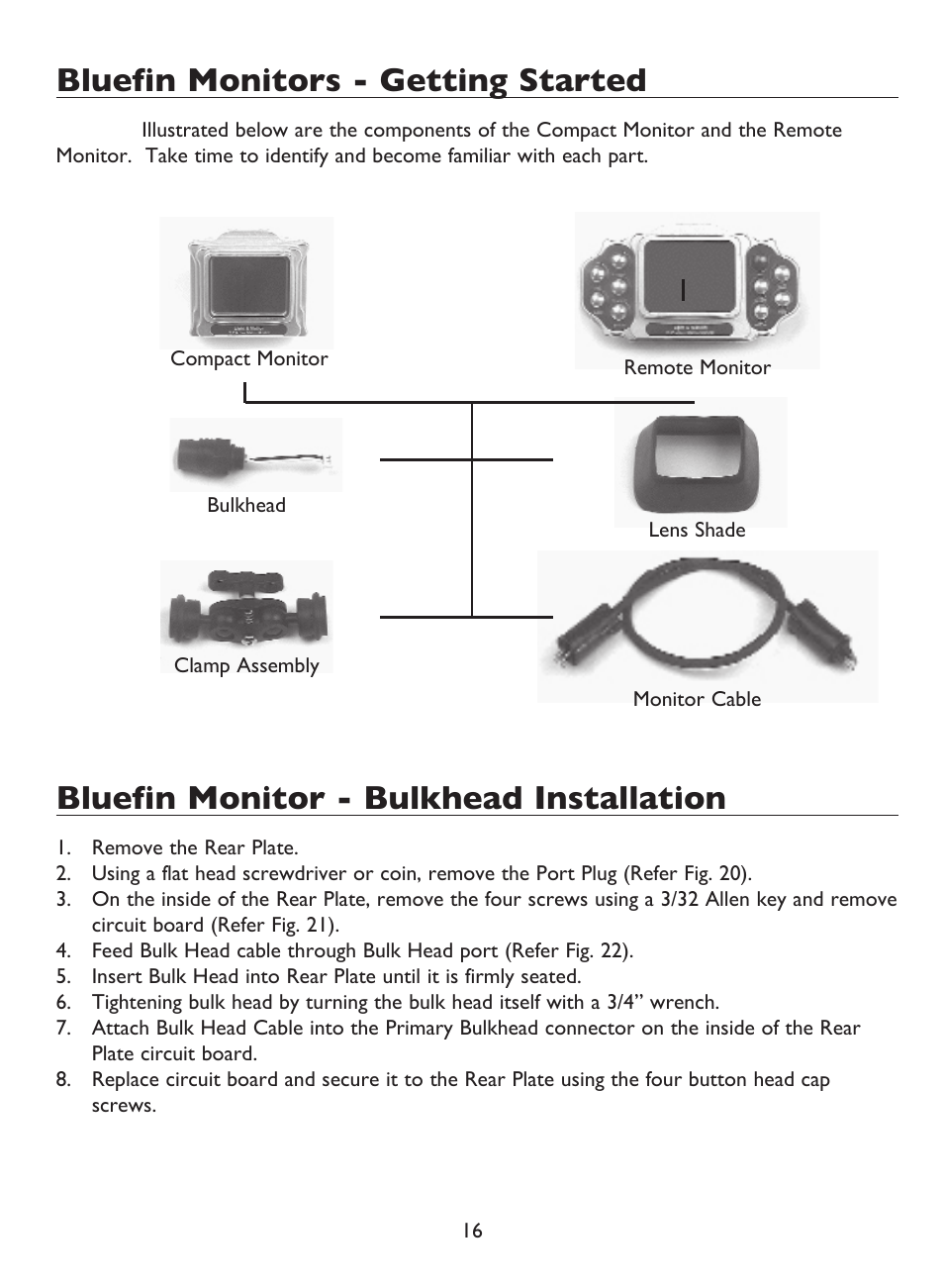 Bluefin monitors - getting started, Bluefin monitor - bulkhead installation | Light & Motion BLUEFIN HC7 User Manual | Page 18 / 32