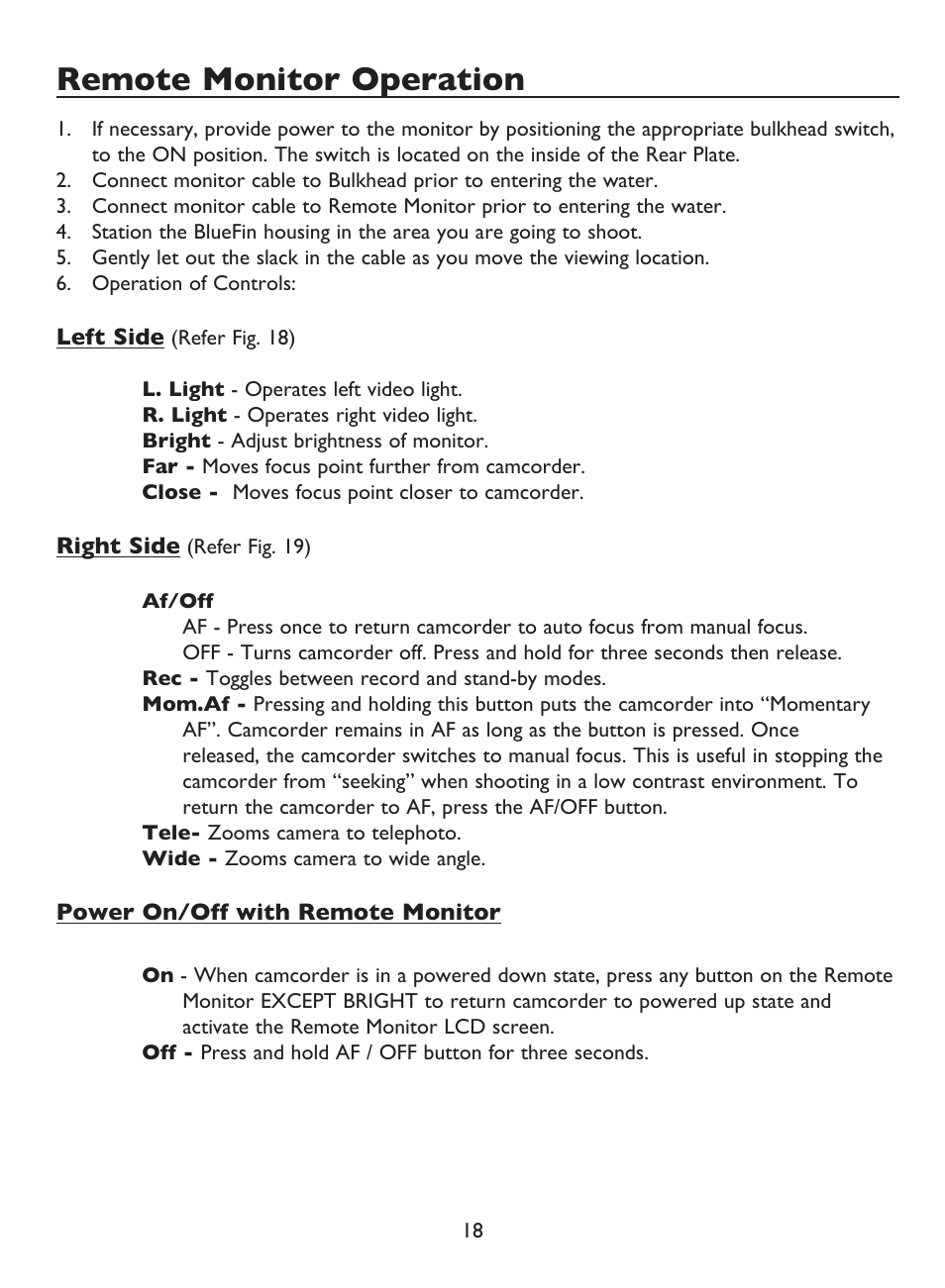 Remote monitor operation | Light & Motion BLUEFIN HC7 User Manual | Page 20 / 32