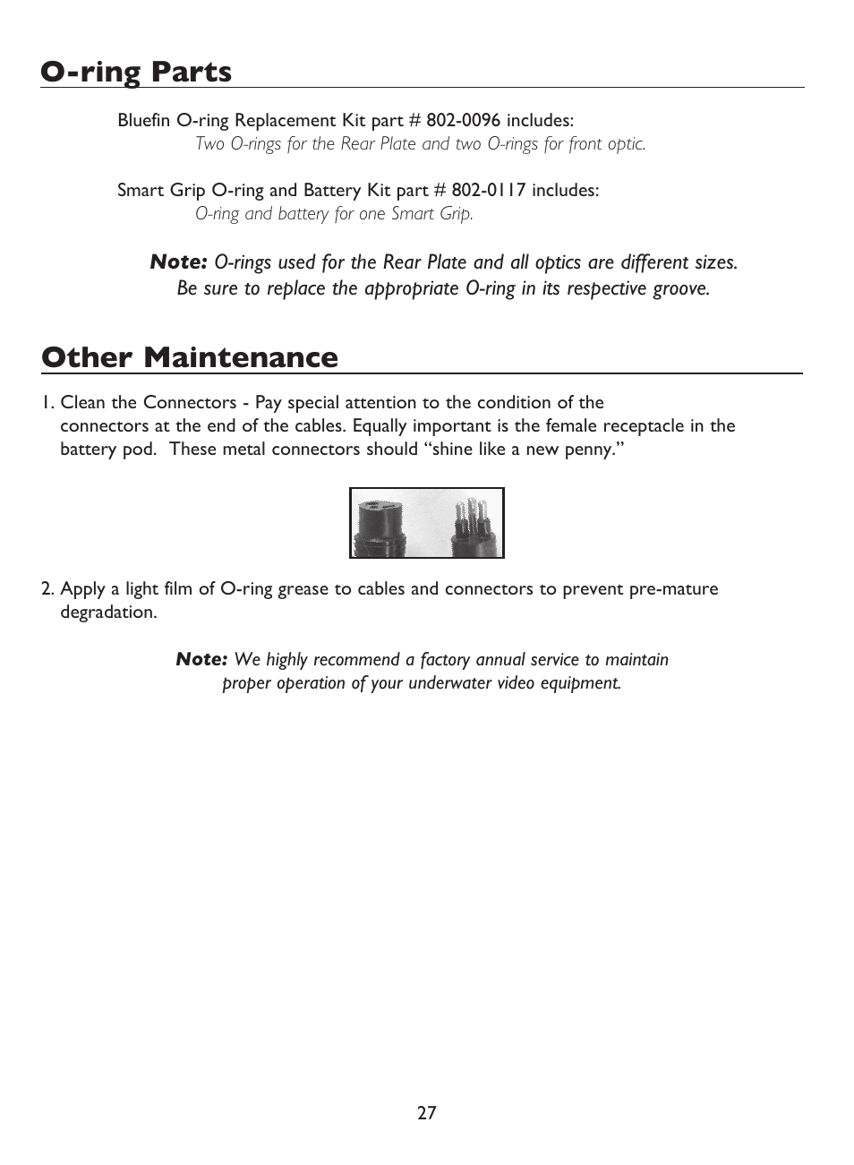 Other maintenance, O-ring parts | Light & Motion BLUEFIN HC7 User Manual | Page 29 / 32