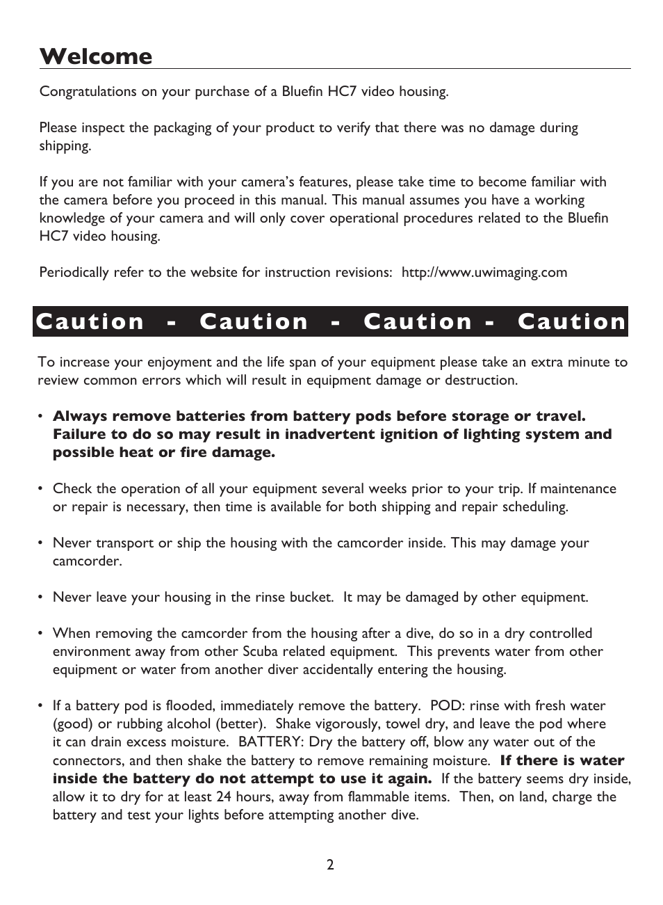 Welcome, Caution - caution - caution - caution | Light & Motion BLUEFIN HC7 User Manual | Page 4 / 32