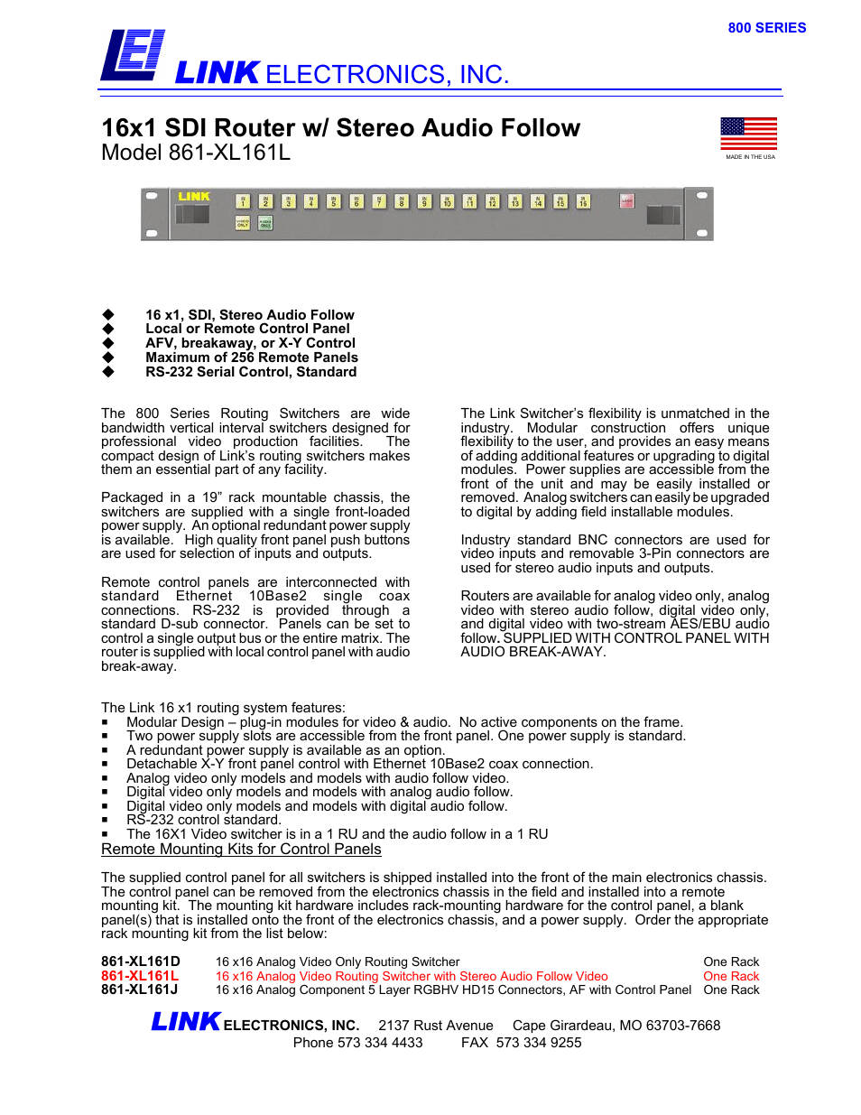 Link electronic 861-XL161L User Manual | 2 pages