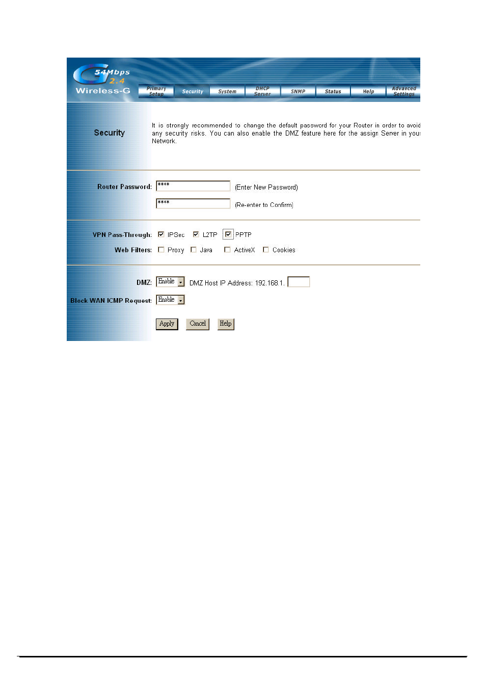 Security | Link electronic Wireless 802.11g AP Router User Manual | Page 13 / 34