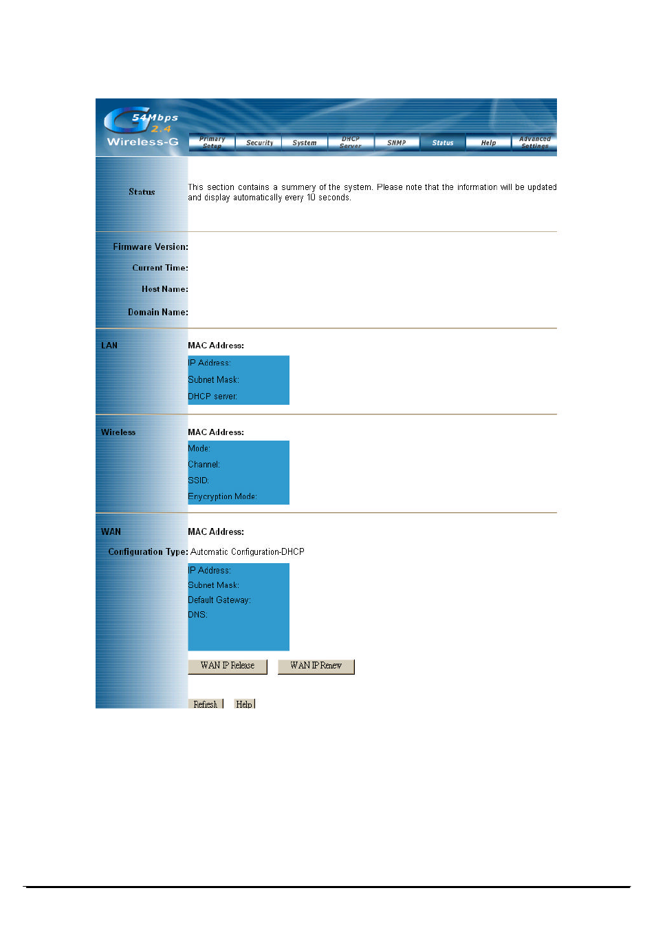Status | Link electronic Wireless 802.11g AP Router User Manual | Page 21 / 34