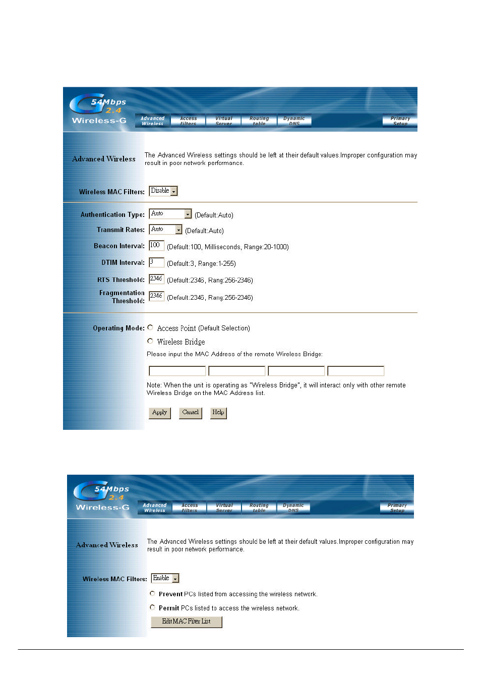 Advanced wireless | Link electronic Wireless 802.11g AP Router User Manual | Page 22 / 34