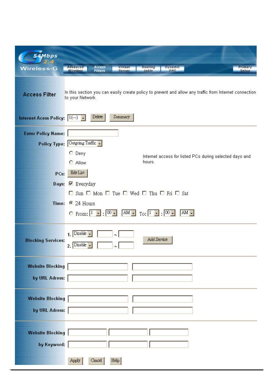 Access filters | Link electronic Wireless 802.11g AP Router User Manual | Page 25 / 34