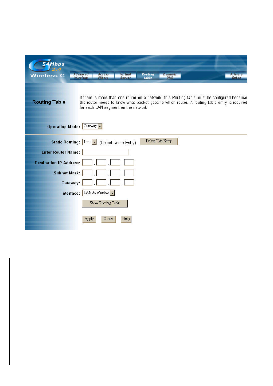 Routing table | Link electronic Wireless 802.11g AP Router User Manual | Page 30 / 34