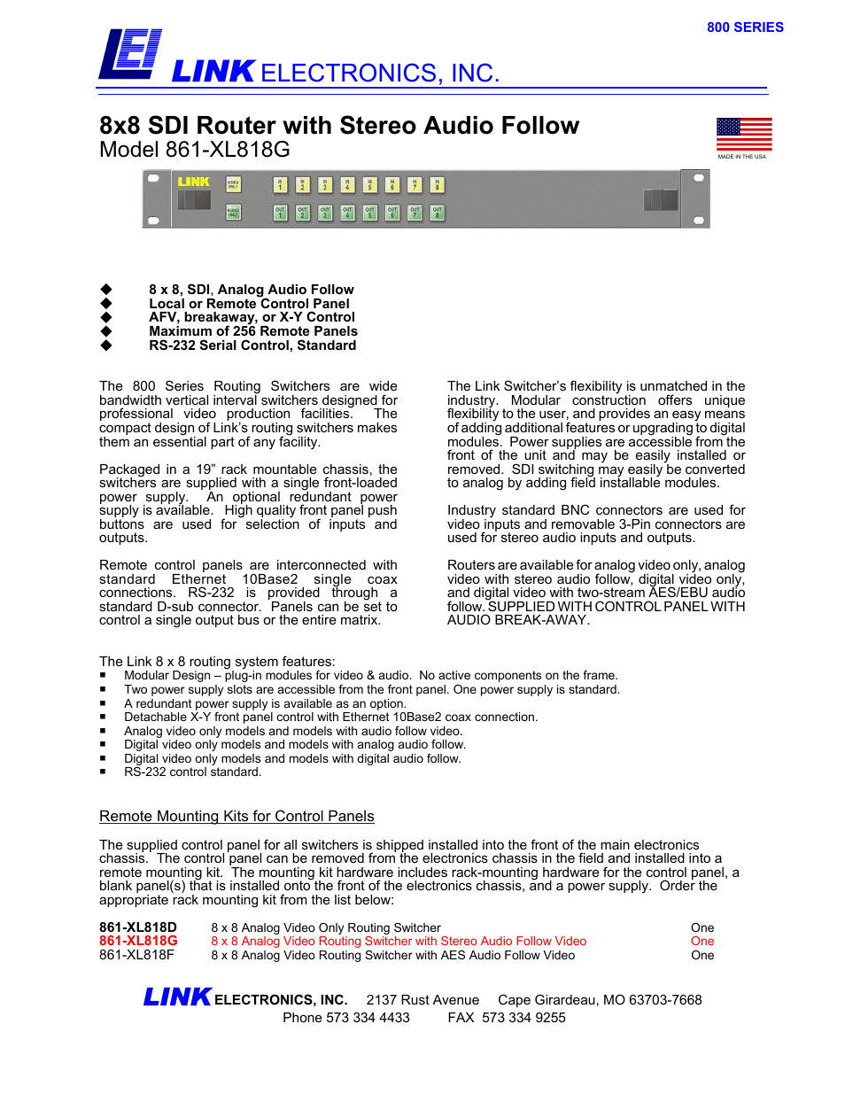 Link electronic 861-XL818G User Manual | 2 pages