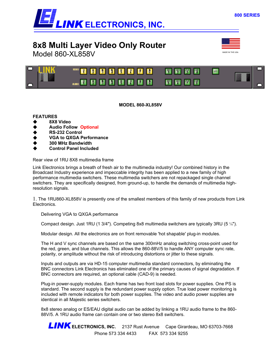 Link electronic 860-XL858V User Manual | 2 pages