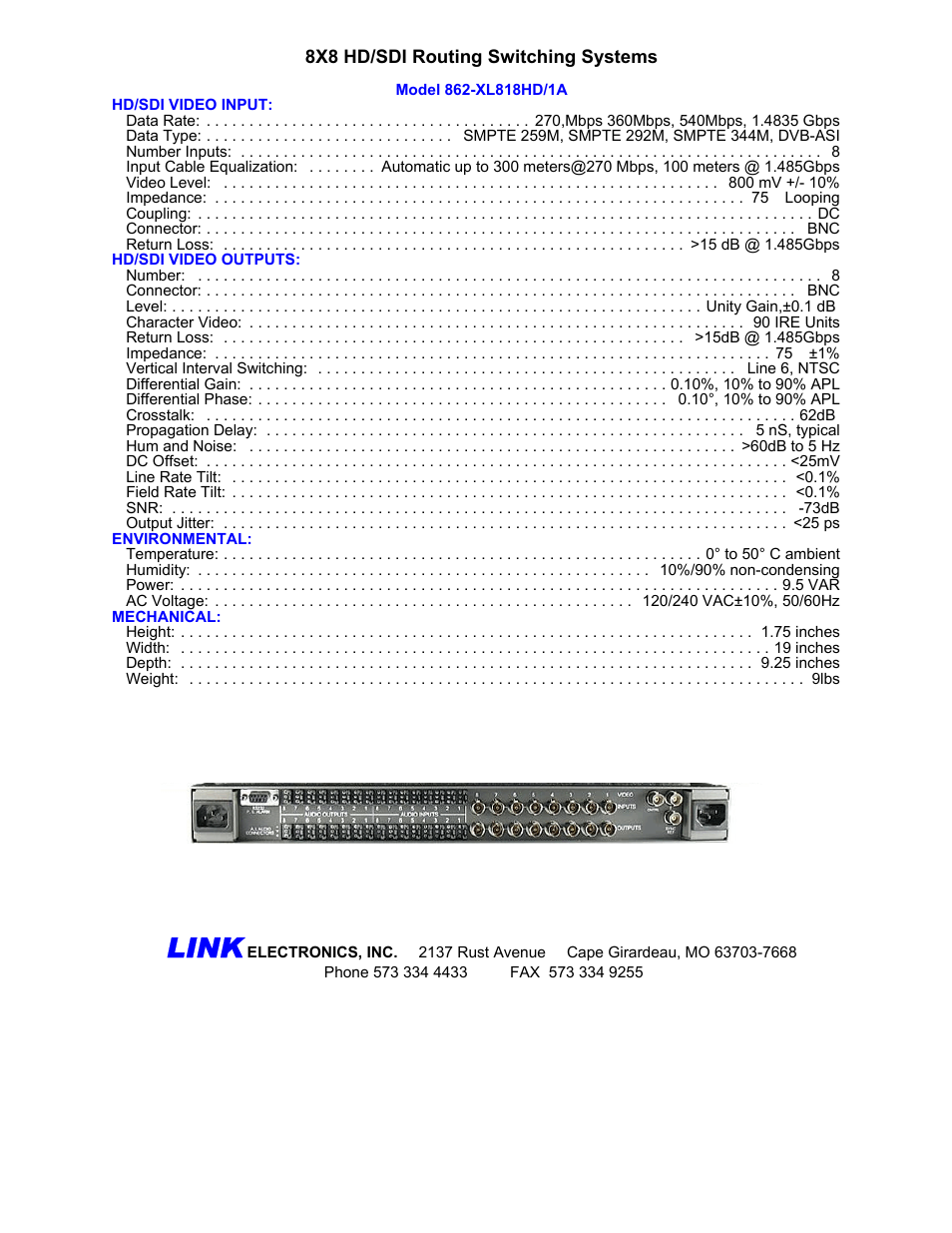 Link | Link electronic 8x8 HD/SDI User Manual | Page 2 / 2