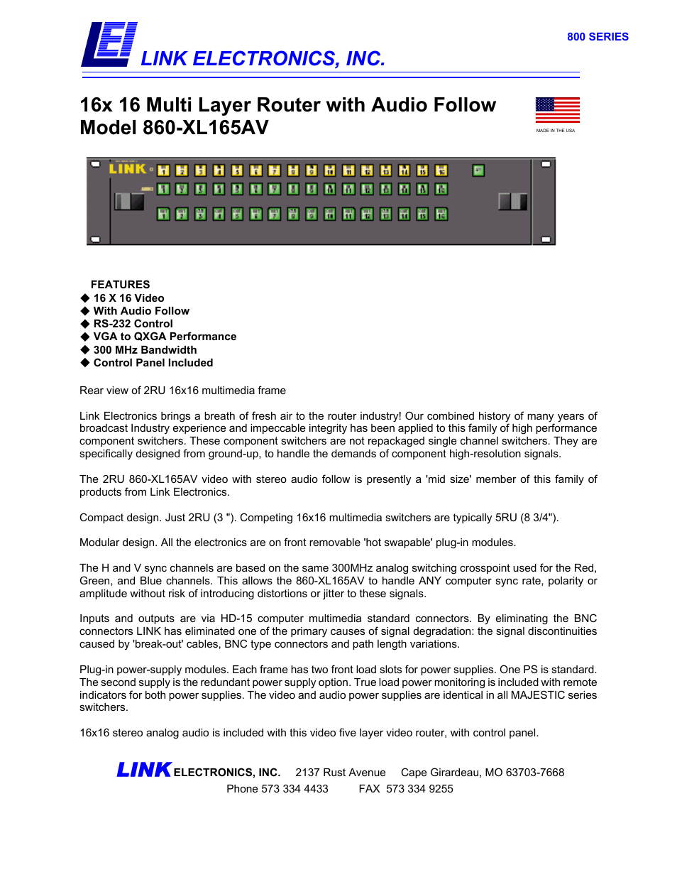 Link electronic 860-XL165AV User Manual | 2 pages