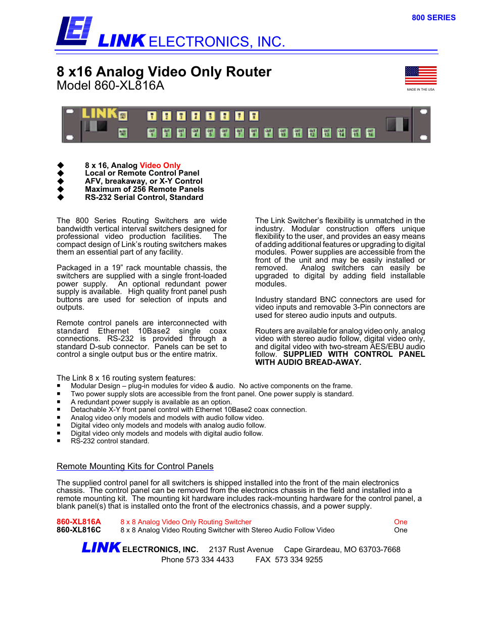 Link electronic 860-XL816A User Manual | 2 pages