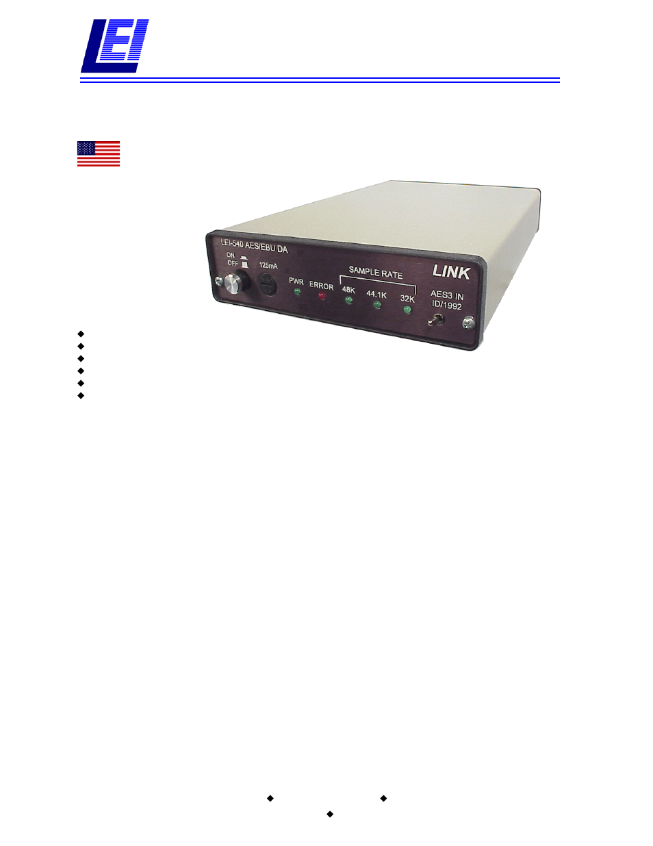 Link electronic AES/EBU DIGITAL AUDIO DA LEI-540 User Manual | 2 pages
