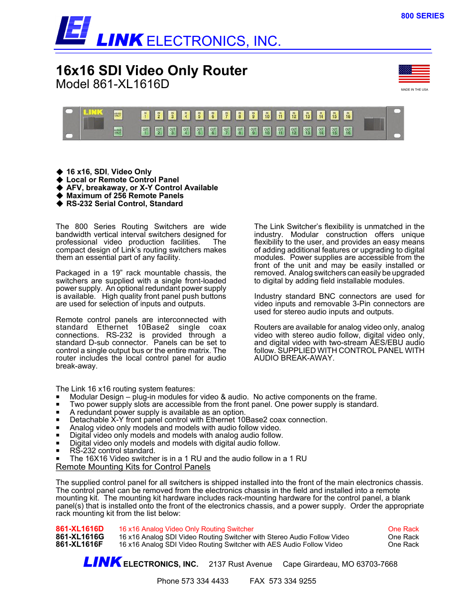 Link electronic 861-XL1616D User Manual | 2 pages