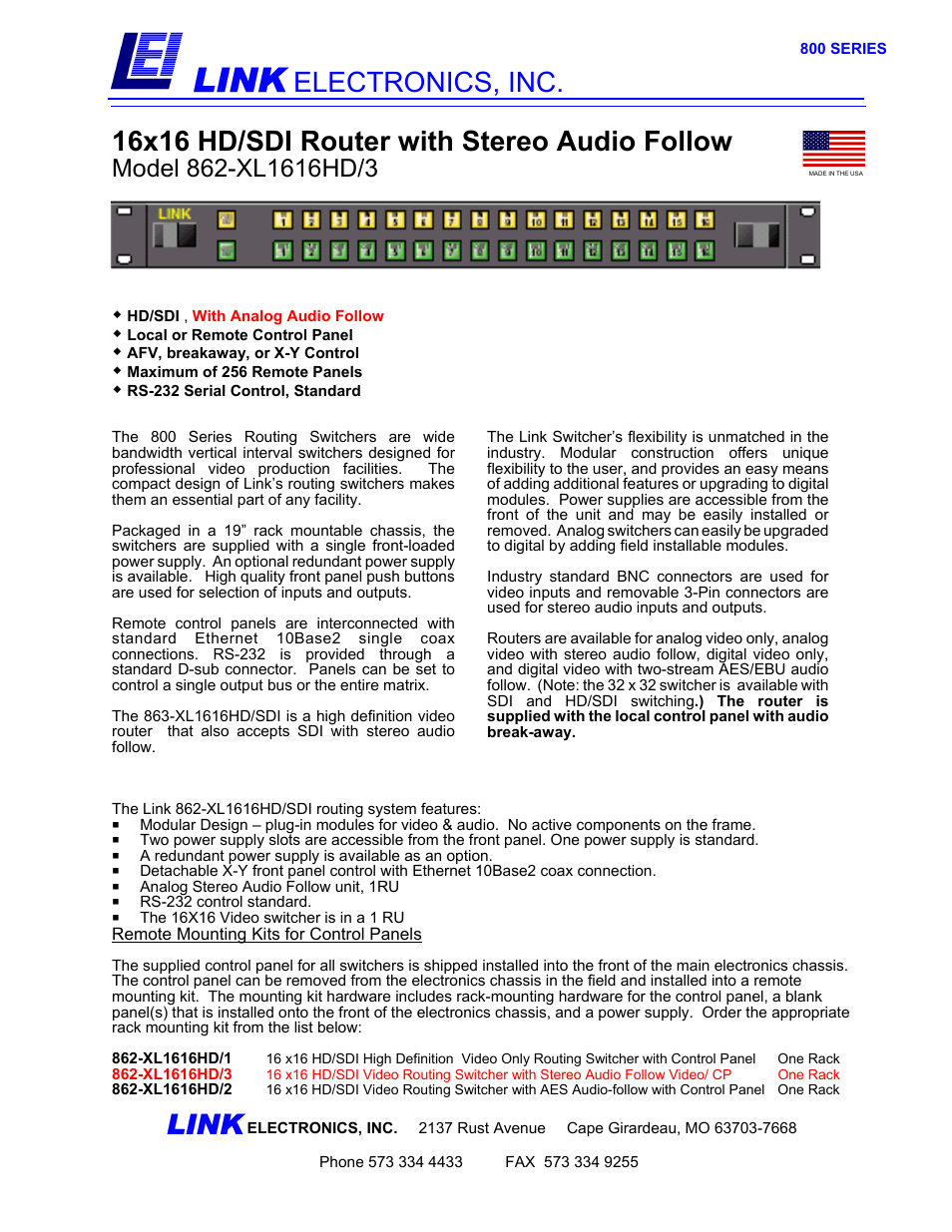 Link electronic 862-XL1616HD/3 User Manual | 2 pages