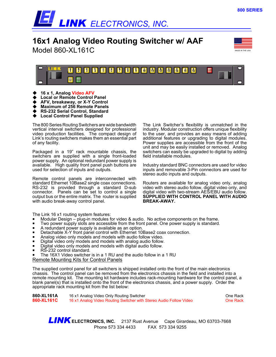 Link electronic 860-XL161C User Manual | 2 pages