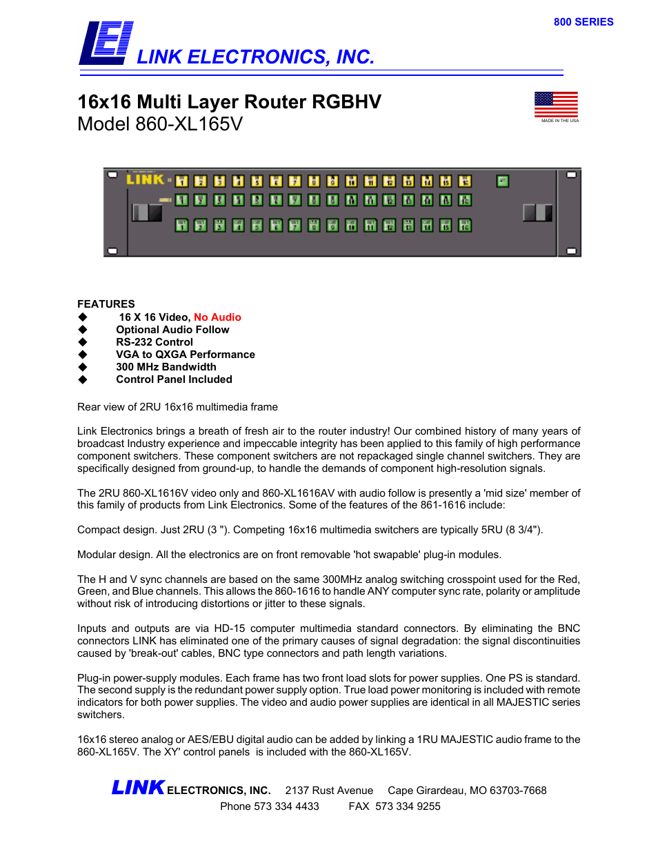 Link electronic 860-XL165V User Manual | 2 pages