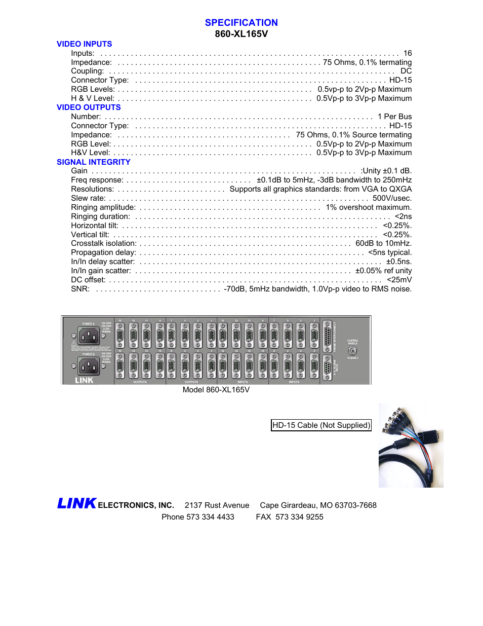 Link | Link electronic 860-XL165V User Manual | Page 2 / 2