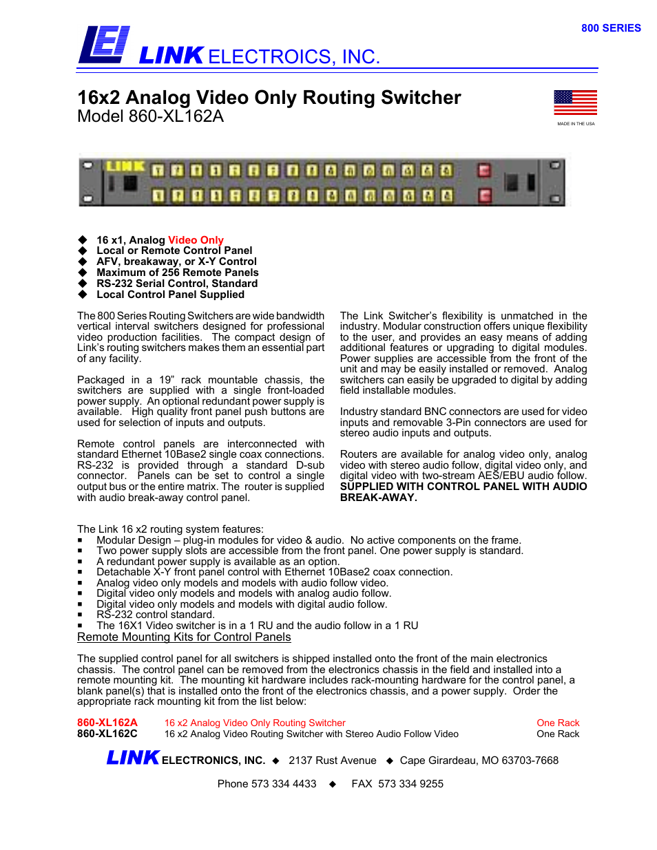 Link electronic 860-XL162C User Manual | 2 pages