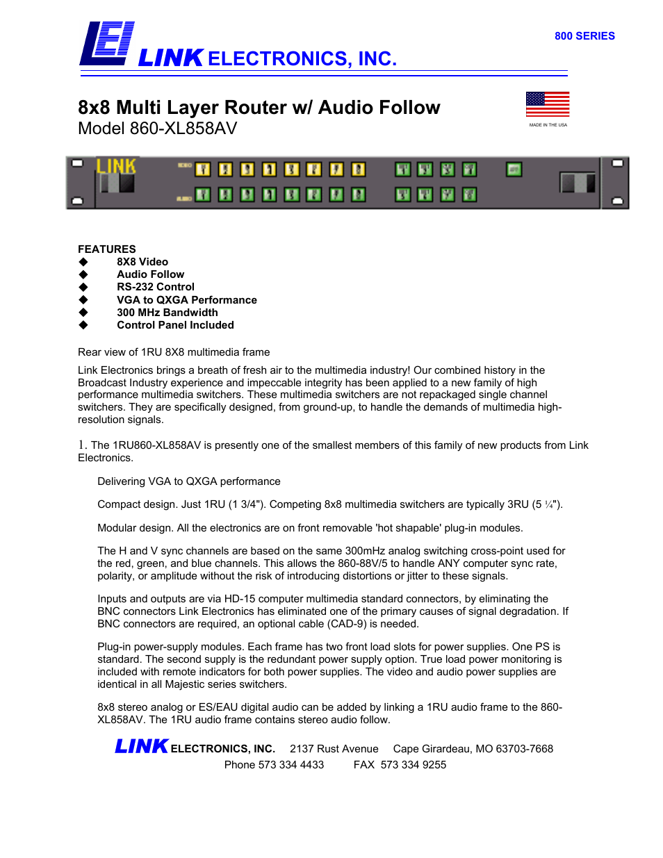 Link electronic 860-XL858AV User Manual | 2 pages