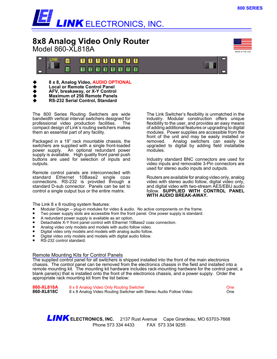 Link electronic 860-XL818A User Manual | 2 pages