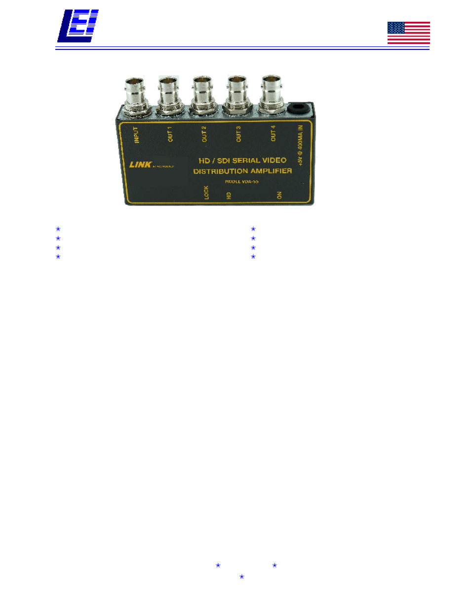 Link electronic HD SD SDI Distribution Amplifier VDA-55 User Manual | 2 pages