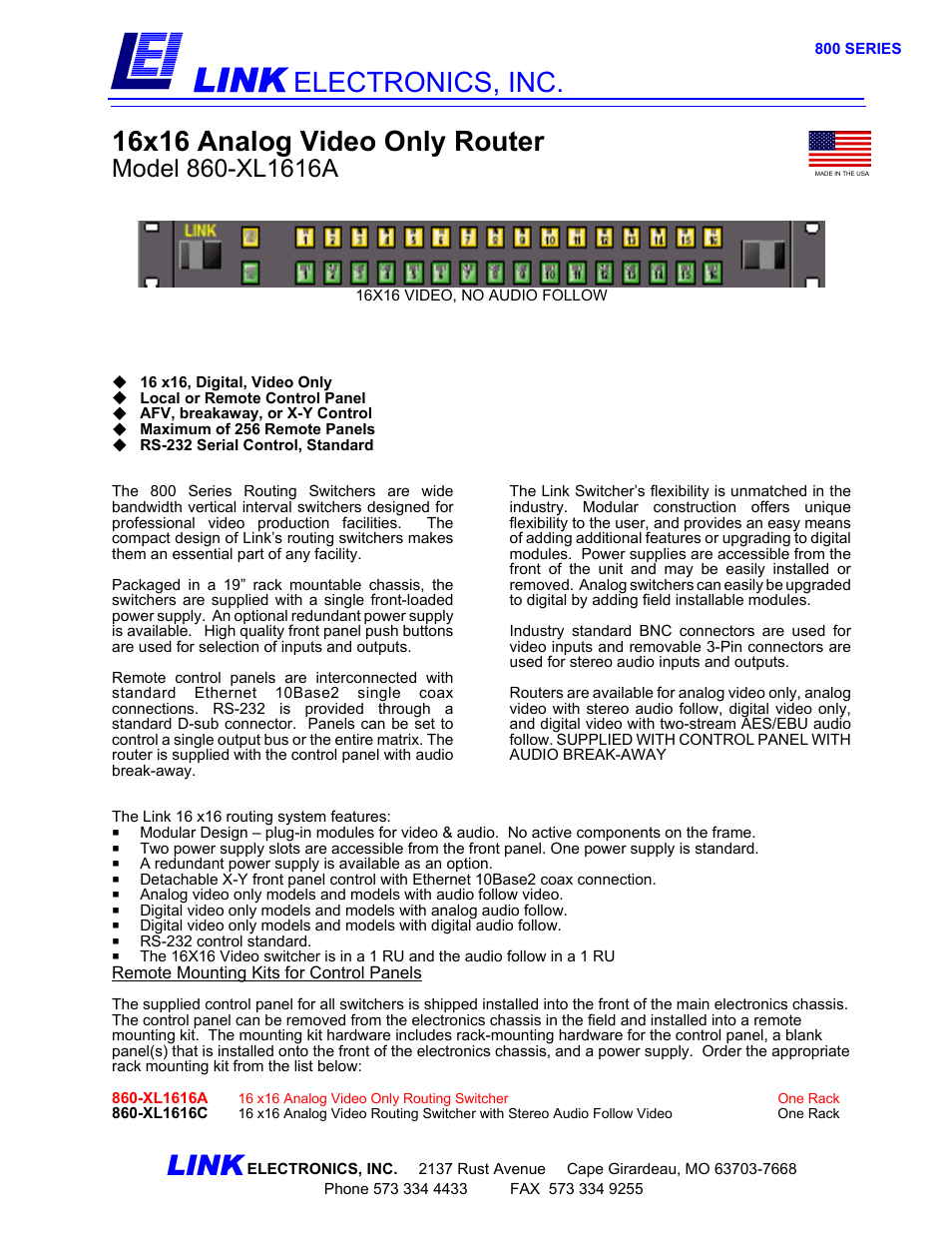 Link electronic 860-XL1616A User Manual | 2 pages