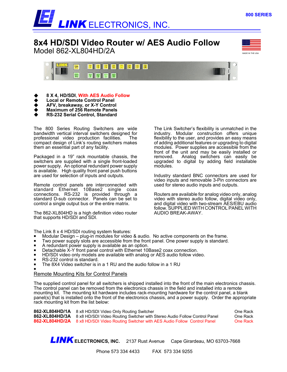 Link electronic 862-XL804HD/2A User Manual | 2 pages
