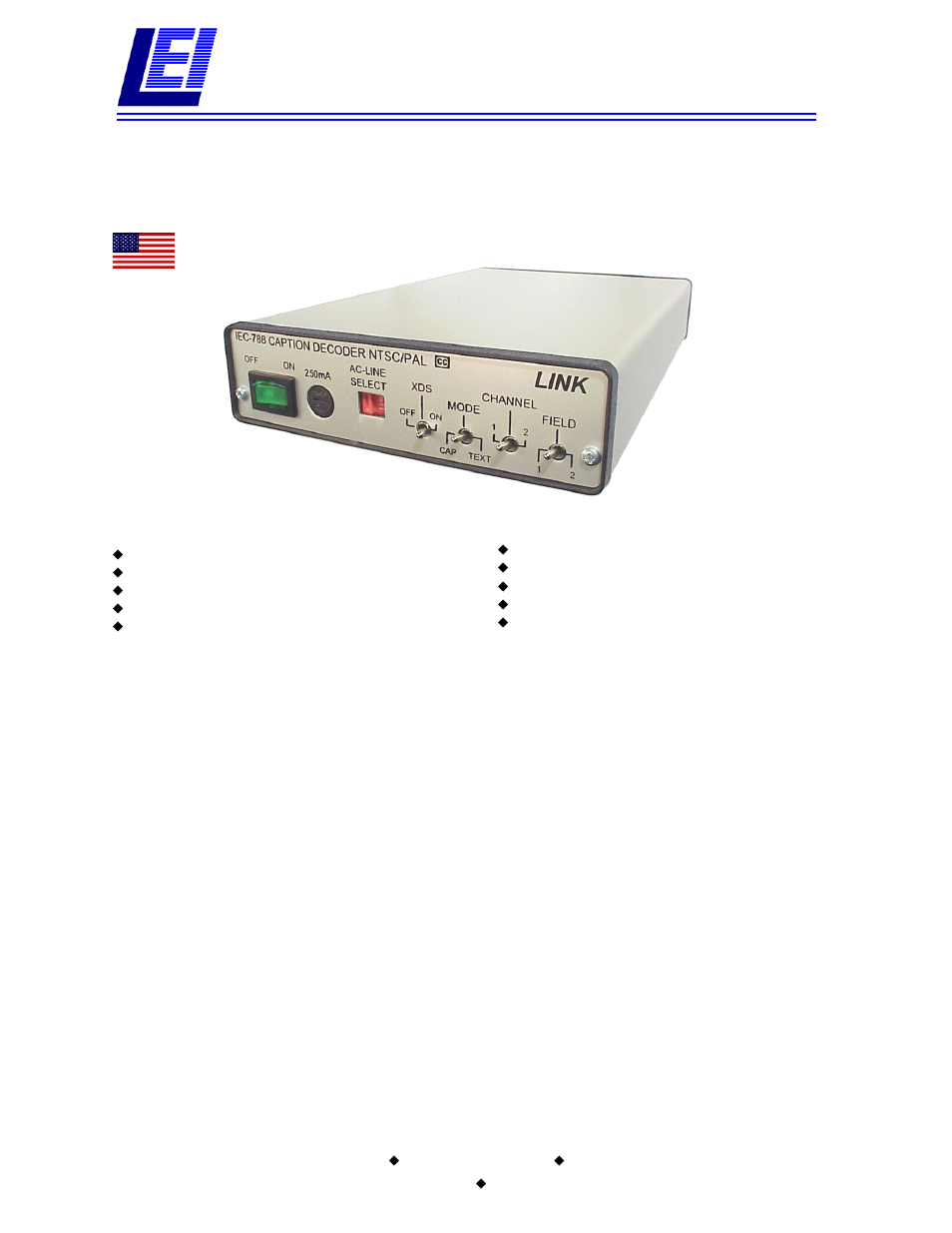 Link electronic Two Field Closed Caption Decoder IEC-788 User Manual | 2 pages