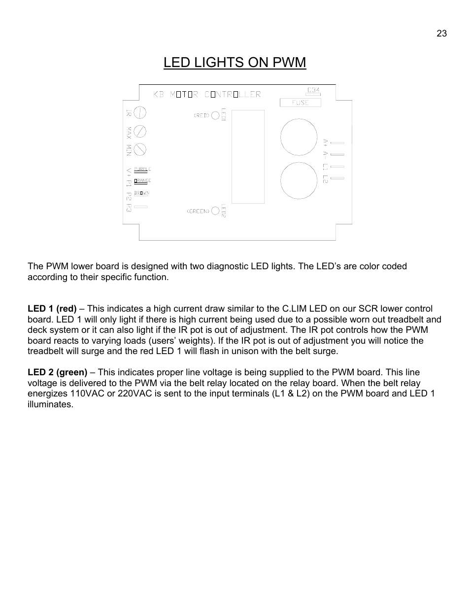 Led lights on pwm | Landice 8700 User Manual | Page 23 / 85