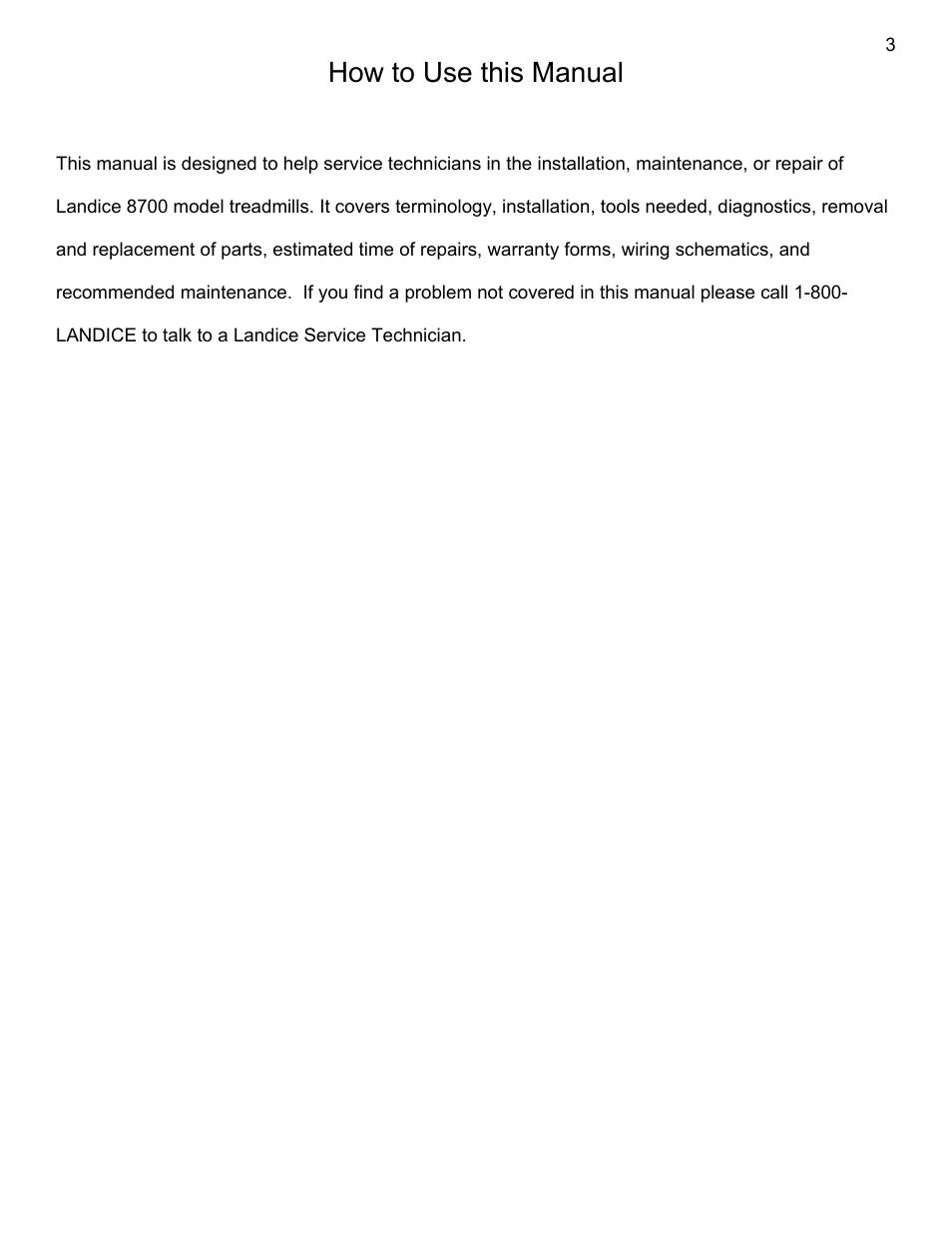 How to use this manual | Landice 8700 User Manual | Page 3 / 85