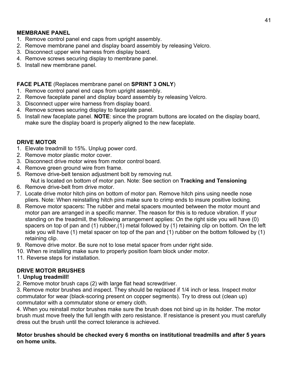 Drive motor, Drive motor brushes | Landice 8700 User Manual | Page 41 / 85