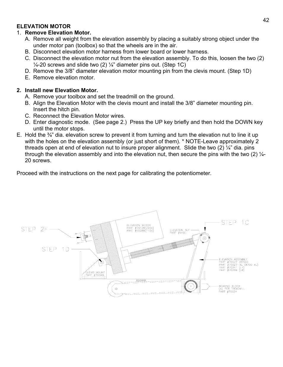 Elevation motor | Landice 8700 User Manual | Page 42 / 85