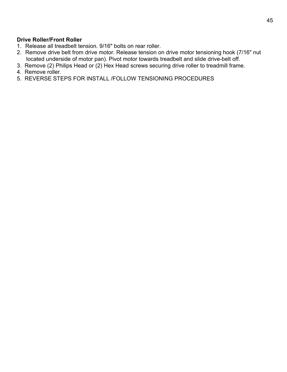 Drive roller/front roller | Landice 8700 User Manual | Page 45 / 85