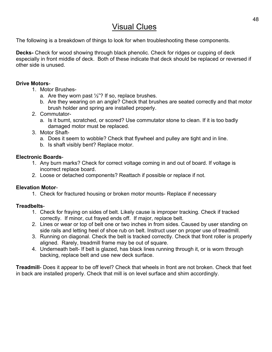 Visual clues | Landice 8700 User Manual | Page 48 / 85