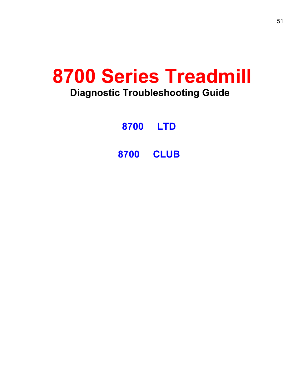 8700ltd, 8700club, 8700 series treadmill | Landice 8700 User Manual | Page 51 / 85