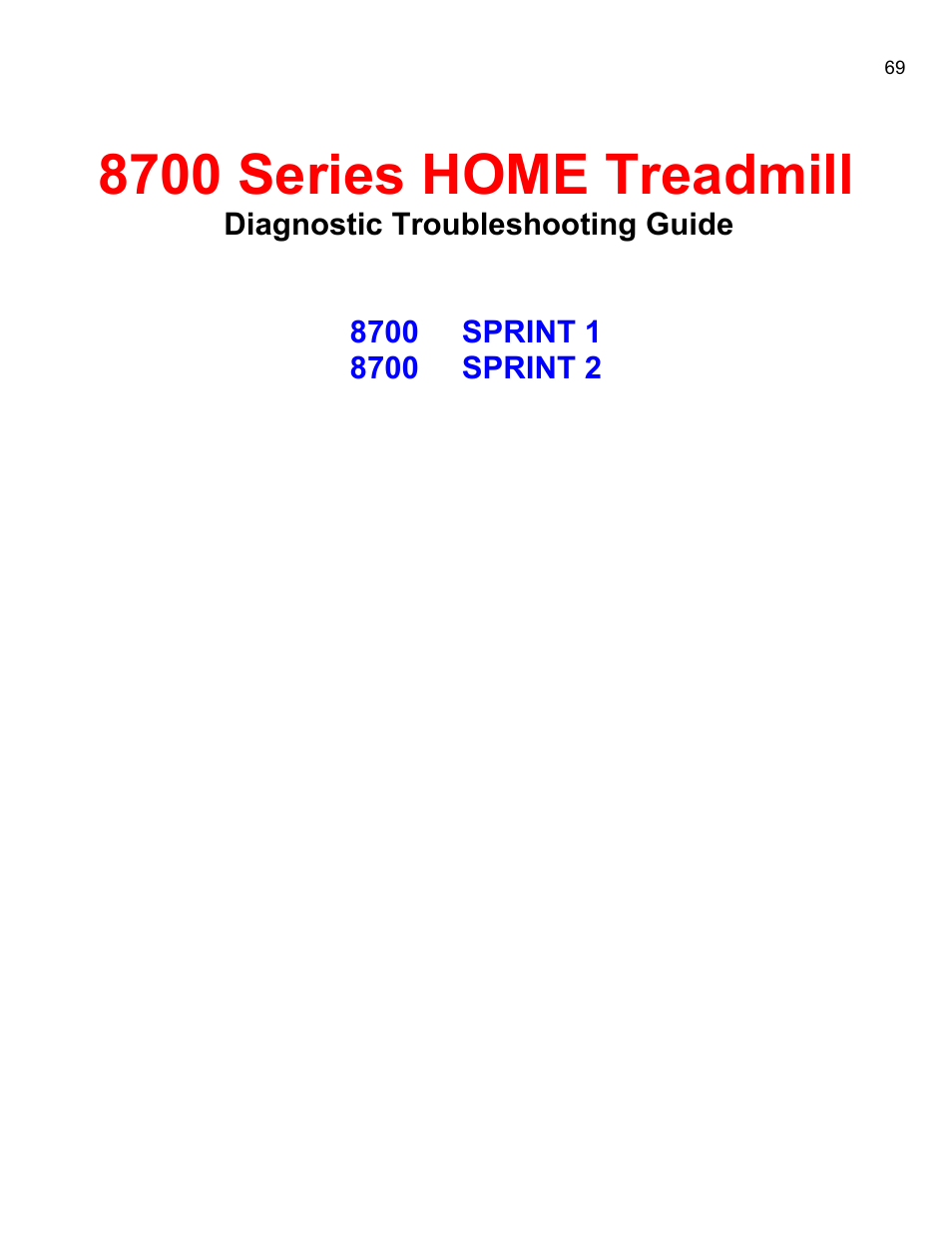 8700sprint 1, 8700sprint 2, 8700 series home treadmill | Landice 8700 User Manual | Page 69 / 85
