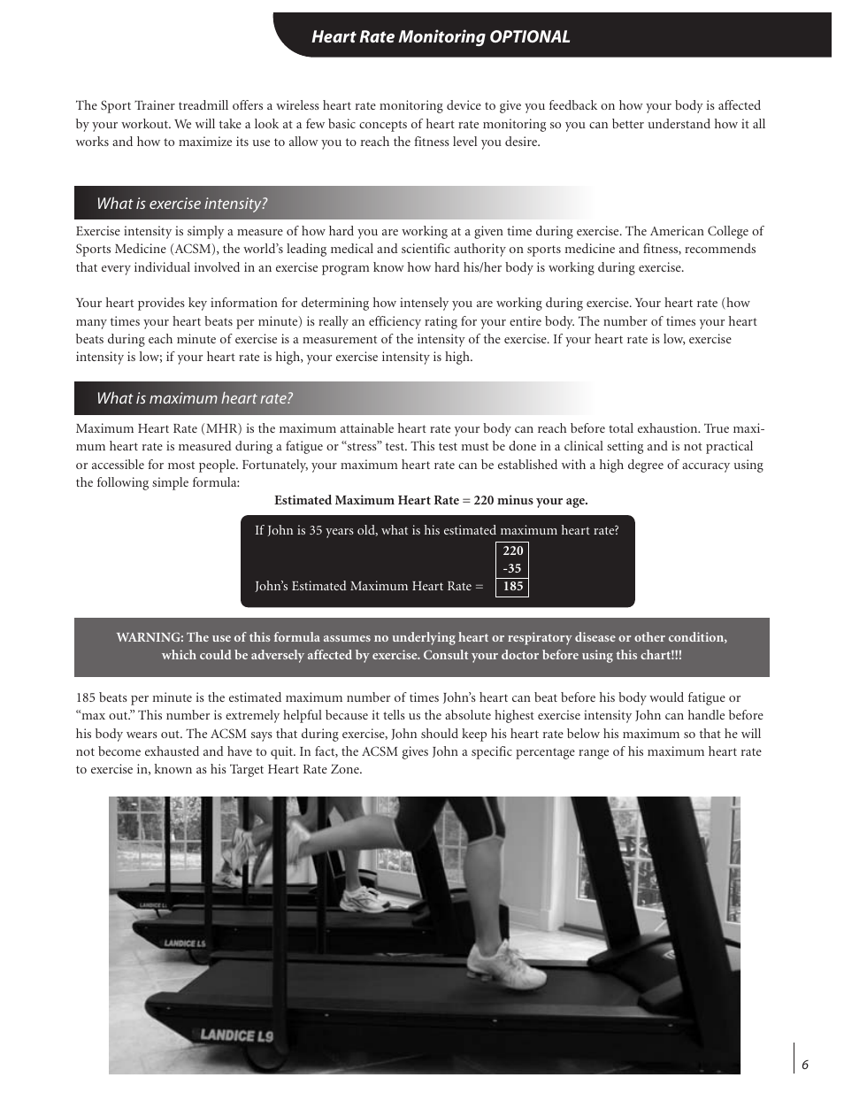 Heart rate monitoring optional | Landice Finest Treadmills User Manual | Page 11 / 19