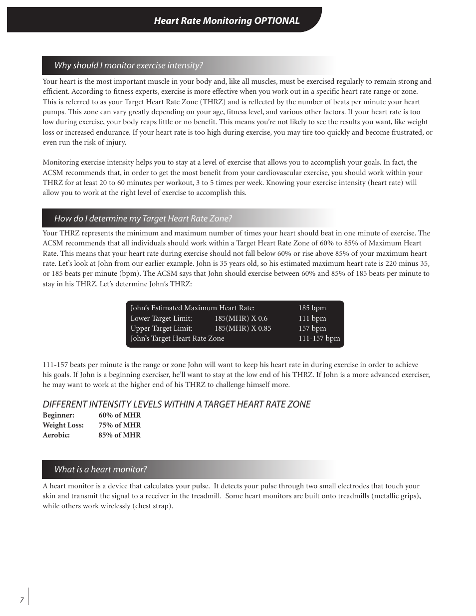 Heart rate monitoring optional | Landice Finest Treadmills User Manual | Page 12 / 19