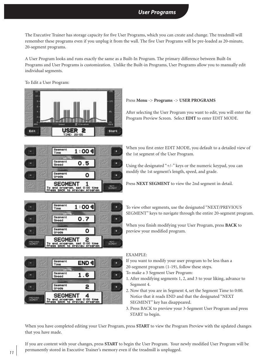 User programs | Landice 72070 User Manual | Page 16 / 36