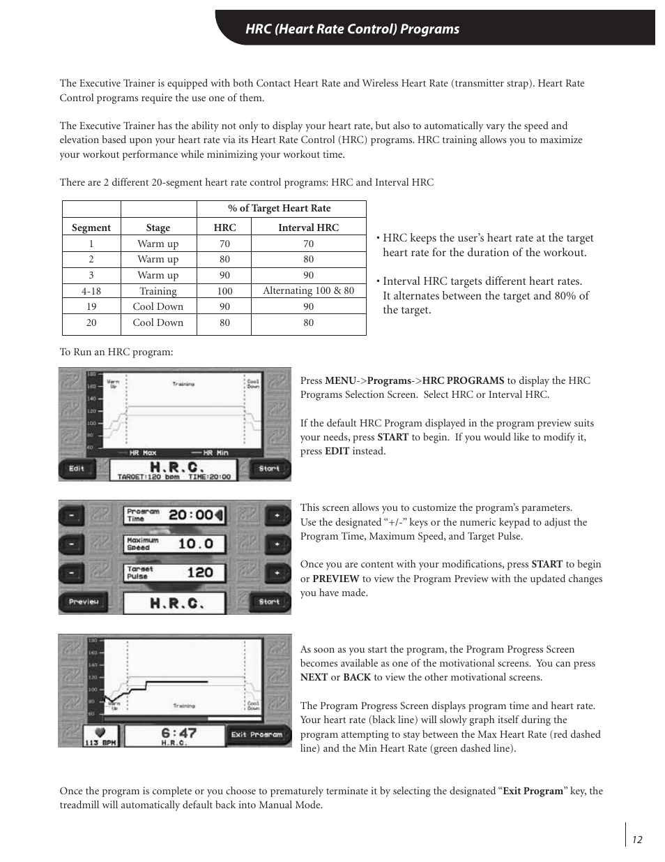 Hrc (heart rate control) programs | Landice 72070 User Manual | Page 17 / 36